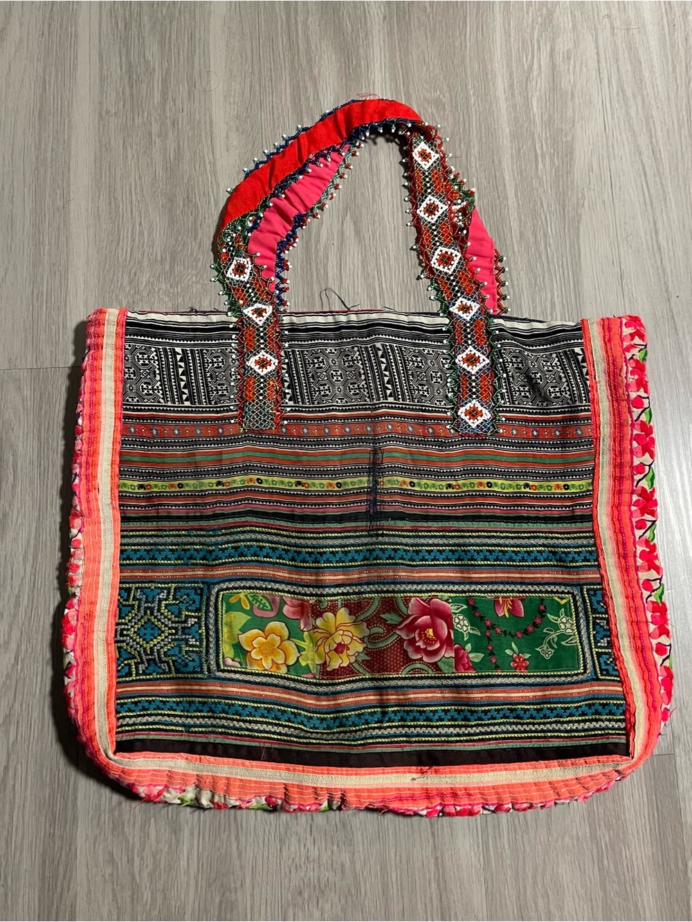 Handcrafted Floral Embroidered Tote Bag in Multicolor